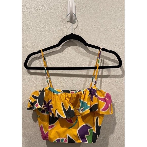 ZARA Ruffled Island Geometric Yellow Tank Top - Picture 3 of 6